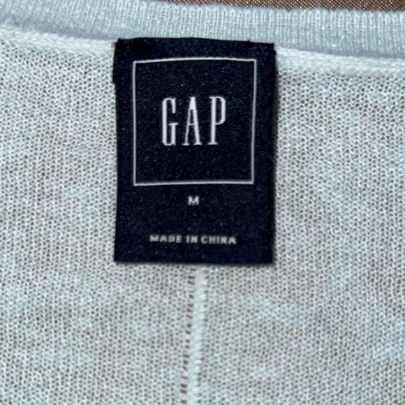 GAP Soft Minty Blue Linen V-Neck Tunic Sweater Ribbed Side Insets Vented Hem - Picture 8 of 12